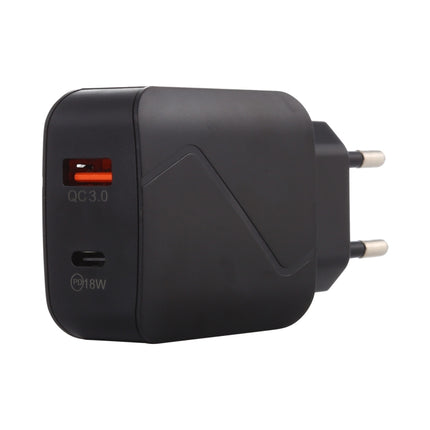 LZ-819A+C QC3.0 USB + PD 18W USB-C / Type-C Interfaces Travel Charger with Indicator Light, EU Plug (Black)-garmade.com