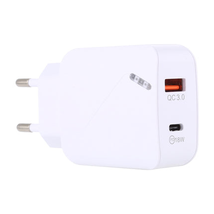 LZ-819A+C QC3.0 USB + PD 18W USB-C / Type-C Interfaces Travel Charger with Indicator Light, EU Plug (White)-garmade.com