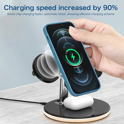 3 in 1 15W Multi-function Magnetic Wireless Charger for Mobile Phones & Apple Watches & AirPods , with Colorful LED Light(Black)-garmade.com