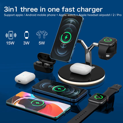 3 in 1 15W Multi-function Magnetic Wireless Charger for Mobile Phones & Apple Watches & AirPods, with Colorful LED Light(White)-garmade.com