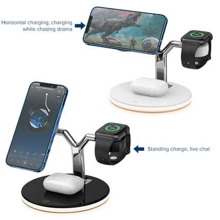 3 in 1 15W Multi-function Magnetic Wireless Charger for Mobile Phones & Apple Watches & AirPods, with Colorful LED Light(White)-garmade.com