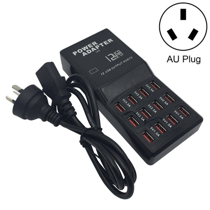 W-858 12A 12 Ports USB Fast Charging Dock Desktop Smart Charger AC100-240V, AU Plug (Black)-garmade.com