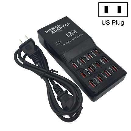 W-858 12A 12 Ports USB Fast Charging Dock Desktop Smart Charger AC100-240V, US Plug (Black)-garmade.com
