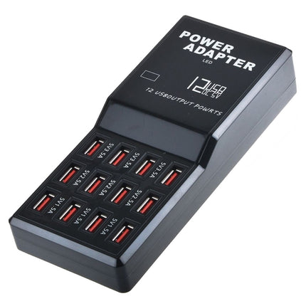 W-858 12A 12 Ports USB Fast Charging Dock Desktop Smart Charger AC100-240V, US Plug (Black)-garmade.com