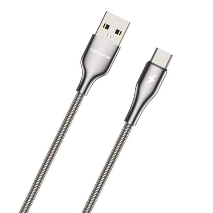 WK WDC-114a 1m 3A King Kong Pro Series USB to USB-C / Type-C Data Sync Charging Cable(Silver)-garmade.com