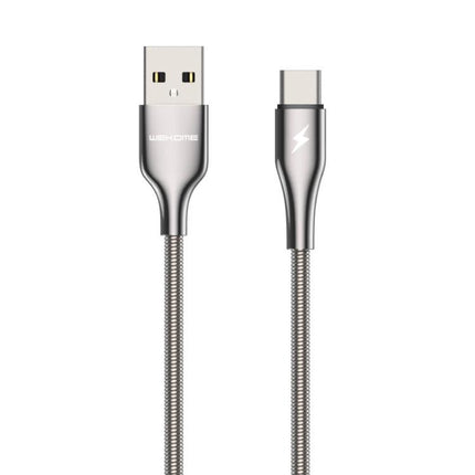 WK WDC-114a 1m 3A King Kong Pro Series USB to USB-C / Type-C Data Sync Charging Cable(Silver)-garmade.com