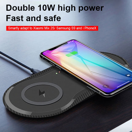 10W 5V / 9V Wireless Dual Mobile Phone Fast Charger Base for All Support the QI Standard Mobile Phones (Black)-garmade.com