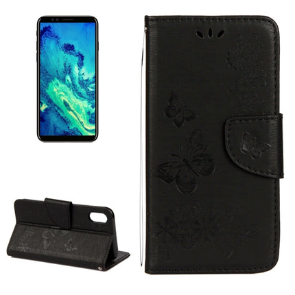 For iPhone X / XS Pressed Flowers Butterfly Pattern Horizontal Flip Leather Case with Holder & Card Slots & Wallet & Lanyard(Black)-garmade.com