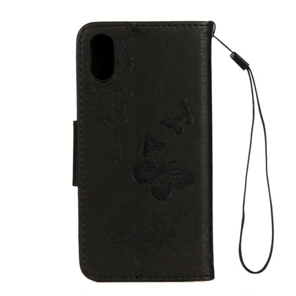 For iPhone X / XS Pressed Flowers Butterfly Pattern Horizontal Flip Leather Case with Holder & Card Slots & Wallet & Lanyard(Black)-garmade.com