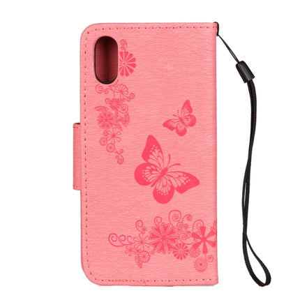 For iPhone X / XS Pressed Flowers Butterfly Pattern Horizontal Flip Leather Case with Holder & Card Slots & Wallet & Lanyard(Pink)-garmade.com