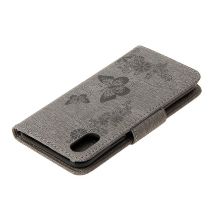 For iPhone X / XS Pressed Flowers Butterfly Pattern Horizontal Flip Leather Case with Holder & Card Slots & Wallet & Lanyard(Grey)-garmade.com