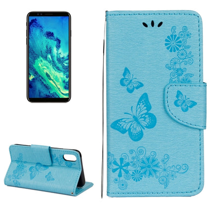 For iPhone X / XS Pressed Flowers Butterfly Pattern Horizontal Flip Leather Case with Holder & Card Slots & Wallet & Lanyard(Blue)-garmade.com