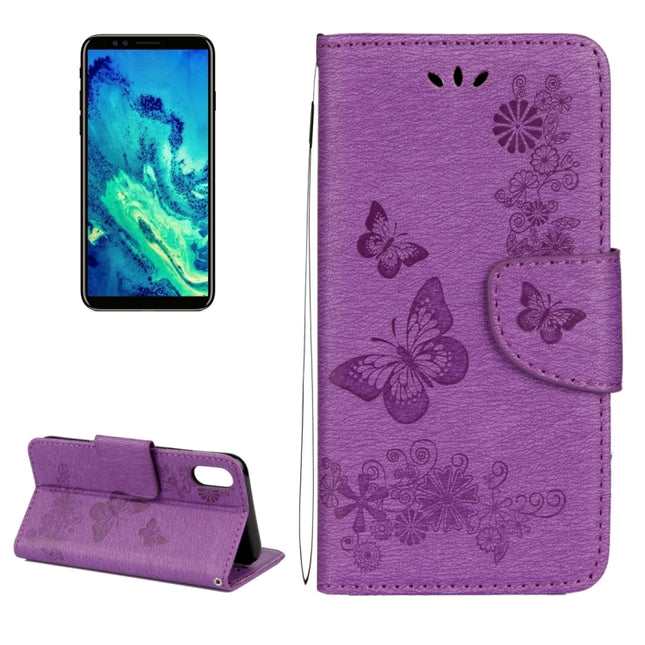 For iPhone X / XS Pressed Flowers Butterfly Pattern Horizontal Flip Leather Case with Holder & Card Slots & Wallet & Lanyard(Purple)-garmade.com