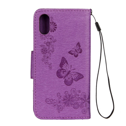 For iPhone X / XS Pressed Flowers Butterfly Pattern Horizontal Flip Leather Case with Holder & Card Slots & Wallet & Lanyard(Purple)-garmade.com