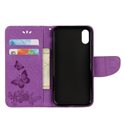 For iPhone X / XS Pressed Flowers Butterfly Pattern Horizontal Flip Leather Case with Holder & Card Slots & Wallet & Lanyard(Purple)-garmade.com