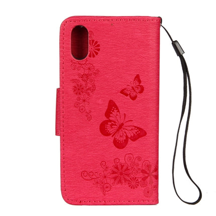 For iPhone X / XS Pressed Flowers Butterfly Pattern Horizontal Flip Leather Case with Holder & Card Slots & Wallet & Lanyard(Red)-garmade.com