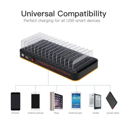 WLX-815 100W 15 Ports USB Fast Charging Dock Smart Charger with Phone & Tablet Holder, US Plug-garmade.com