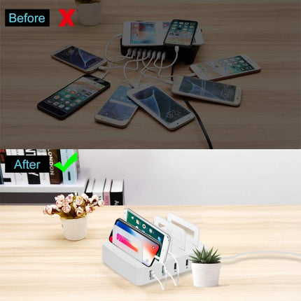 659Q 80W 4 Ports QC3.0 Fast Charging Dock USB Smart Charger with Phone & Tablet Holder, US Plug(White)-garmade.com
