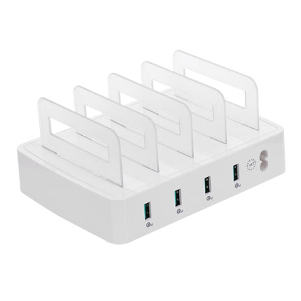 659Q 80W 4 Ports QC3.0 Fast Charging Dock USB Smart Charger with Phone & Tablet Holder, US Plug(White)-garmade.com