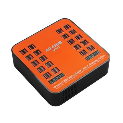 WLX-840 200W 40 Ports USB Digital Display Smart Charging Station AC100-240V, US Plug (Black+Orange)-garmade.com