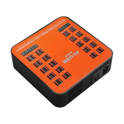 WLX-840 200W 40 Ports USB Digital Display Smart Charging Station AC100-240V, US Plug (Black+Orange)-garmade.com