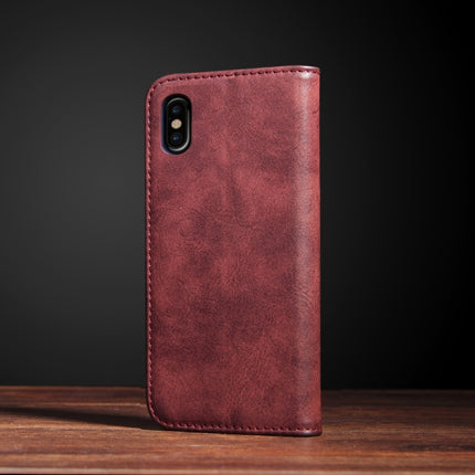 For iPhone X / XS Bronze Texture Casual Style with Absorption Horizontal Flip Leather Case with Holder & Card Slots (Red)-garmade.com