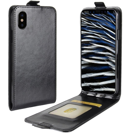 For iPhone X / XS Crazy Horse Texture Vertical Flip Leather Case with Card Slot & Photo Frame (Black)-garmade.com