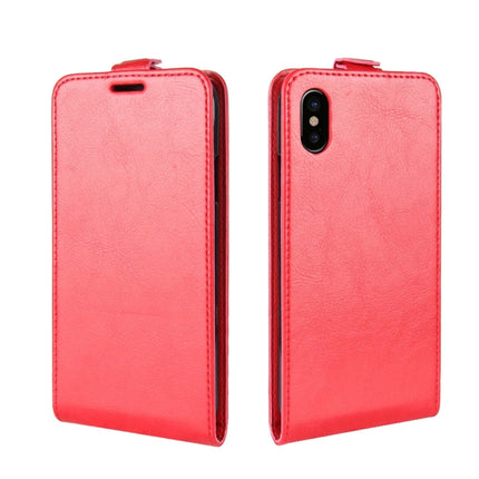 For iPhone X / XS Crazy Horse Texture Vertical Flip Leather Case with Card Slot & Photo Frame (Red)-garmade.com