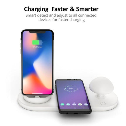 HQ-UD11 10W 4 in 1 Mobile Phone Fast Wireless Charger with Mushroom LED Light & Phone Holder, Length: 1.2m(White)-garmade.com