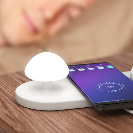 HQ-UD11 10W 4 in 1 Mobile Phone Fast Wireless Charger with Mushroom LED Light & Phone Holder, Length: 1.2m(White)-garmade.com