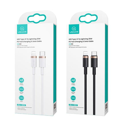 USAMS US-SJ485 U63 Type-C / USB-C to 8 Pin PD 20W Smooth Aluminum Alloy Fast Charging Data Cable, Length: 2m (Black)-garmade.com