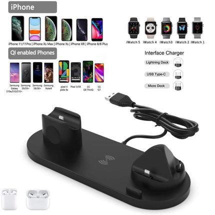 HQ-UD15-upgraded 6 in 1 Wireless Charger For iPhone, Apple Watch, AirPods and Other Android Phones(Black)-garmade.com