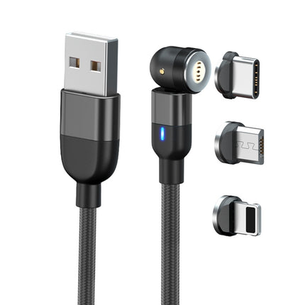 1m 3A Output 3 in 1 USB to 8 Pin + USB-C / Type-C + Micro USB 540 Degree Rotating Magnetic Data Sync Charging Cable(Black)-garmade.com