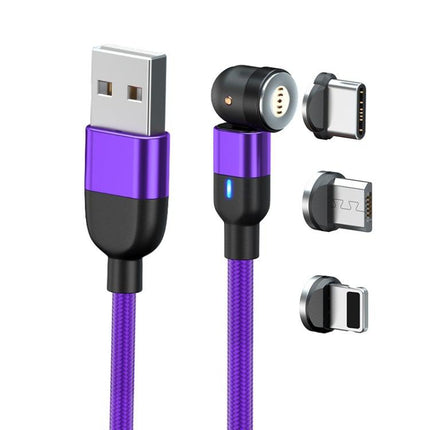 1m 3A Output 3 in 1 USB to 8 Pin + USB-C / Type-C + Micro USB 540 Degree Rotating Magnetic Data Sync Charging Cable(Purple)-garmade.com
