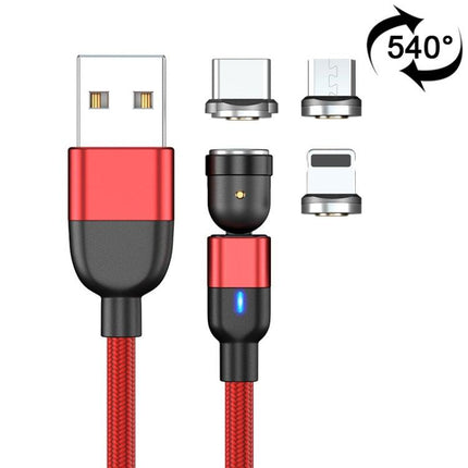 1m 3A Output 3 in 1 USB to 8 Pin + USB-C / Type-C + Micro USB 540 Degree Rotating Magnetic Data Sync Charging Cable(Red)-garmade.com