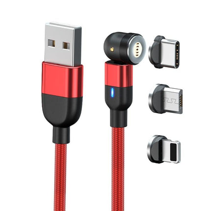 1m 3A Output 3 in 1 USB to 8 Pin + USB-C / Type-C + Micro USB 540 Degree Rotating Magnetic Data Sync Charging Cable(Red)-garmade.com
