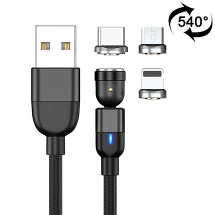 2m 3A Output 3 in 1 USB to 8 Pin + USB-C / Type-C + Micro USB 540 Degree Rotating Magnetic Data Sync Charging Cable(Black)-garmade.com
