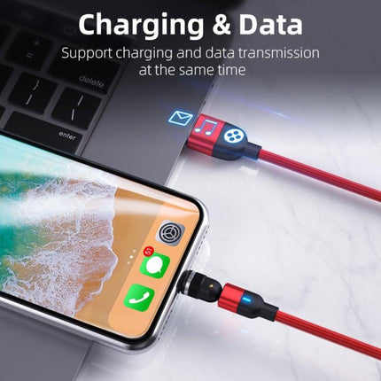 2m 3A Output 3 in 1 USB to 8 Pin + USB-C / Type-C + Micro USB 540 Degree Rotating Magnetic Data Sync Charging Cable(Red)-garmade.com
