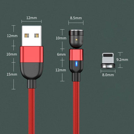 1m 3A Output USB to 8 Pin 540 Degree Rotating Magnetic Data Sync Charging Cable(Red)-garmade.com