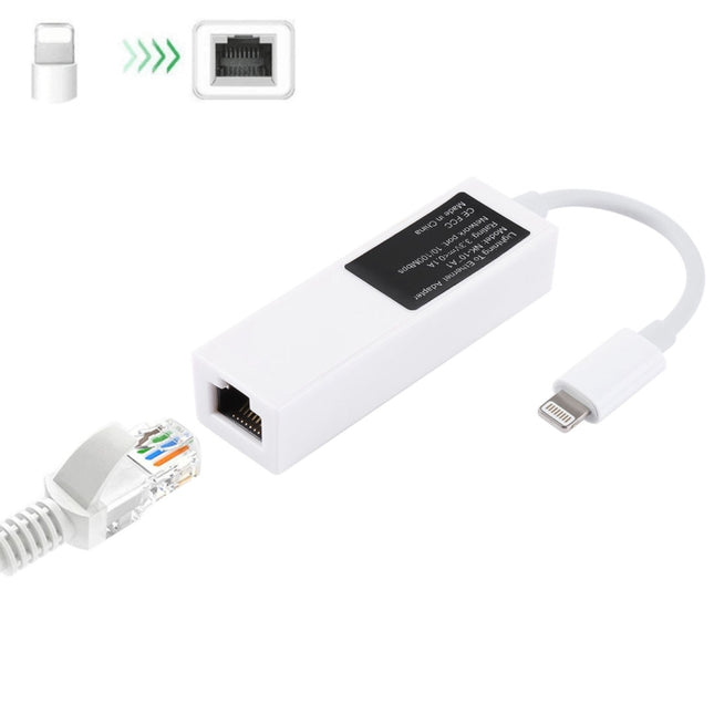 NK107A1 8 Pin to RJ45 Ethernet LAN Network Adapter Cable for iPhone / iPad Series, Total Length: 16cm(White)-garmade.com