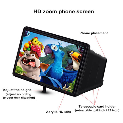 F10 12 inch Universal 3D Mobile Phone Screen Magnifying Glass Portable Video Magnifying Telescopic Mobile Phone Holder(Black)-garmade.com