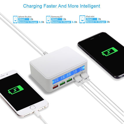40W QC3.0 2.4A 4-USB Ports Fast Charger Station Travel Desktop Charger Power Adapter with LCD Digital Display, AU Plug-garmade.com