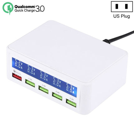 40W QC3.0 2.4A 4-USB Ports Fast Charger Station Travel Desktop Charger Power Adapter with LCD Digital Display, US Plug-garmade.com