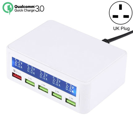 40W QC3.0 2.4A 4-USB Ports Fast Charger Station Travel Desktop Charger Power Adapter with LCD Digital Display, UK Plug-garmade.com