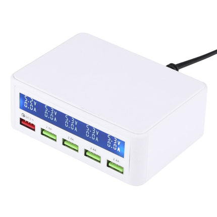 40W QC3.0 2.4A 4-USB Ports Fast Charger Station Travel Desktop Charger Power Adapter with LCD Digital Display, UK Plug-garmade.com