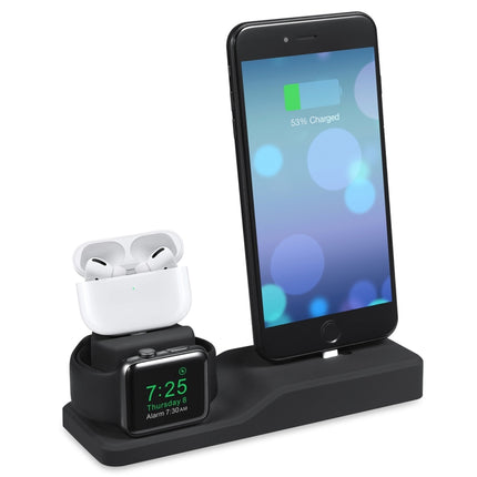 3 in 1 Silicone Charging Dock for AirPods Pro & Apple Watch & iPhone, with Bracket Funtcion(Black)-garmade.com