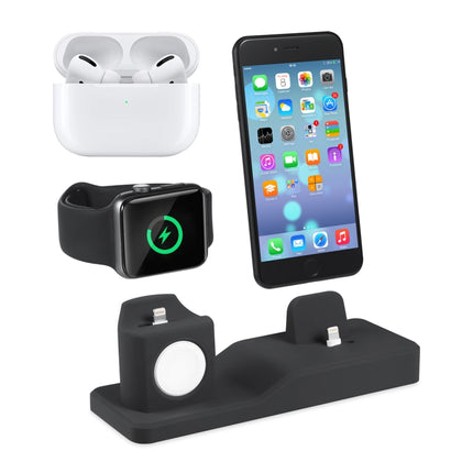 3 in 1 Silicone Charging Dock for AirPods Pro & Apple Watch & iPhone, with Bracket Funtcion(Black)-garmade.com