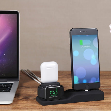 3 in 1 Silicone Charging Dock for AirPods Pro & Apple Watch & iPhone, with Bracket Funtcion(Black)-garmade.com