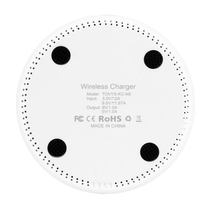 TOVYS-KC-N5 9V 1A Output Frosted Round Wire Qi Standard Fast Charging Wireless Charger, Cable Length: 1m(White)-garmade.com
