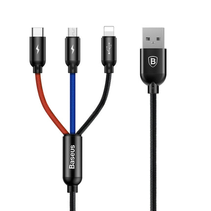 Baseus 3.5A Fast Charging Code Color Braided Cord 3 in 1 Micro USB + 8 Pin + Type-C Charging Cable，Cable Length: 30cm-garmade.com